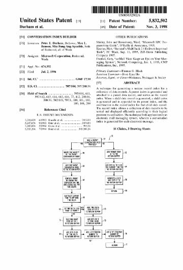 Image of patent 5832502 cover page