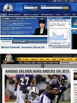 Screenshots of CNBC and NBC Sports home pages