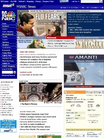 Screenshot of MSNBC home page on Workbench 3.0 launch day